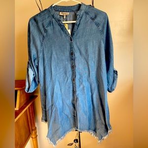 Hester & Orchard Women’s Denim Tunic With Raw Hem 3/4 Sleeve Size S
